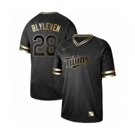 Men's Minnesota Twins #28 Bert Blyleven Authentic Black Gold Fashion Baseball Jersey