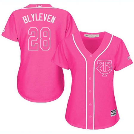 Women's Majestic Minnesota Twins #28 Bert Blyleven Authentic Pink Fashion Cool Base MLB Jersey
