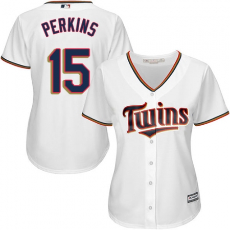 Women's Majestic Minnesota Twins #15 Glen Perkins Authentic White Home Cool Base MLB Jersey