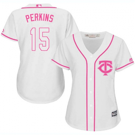 Women's Majestic Minnesota Twins #15 Glen Perkins Replica White Fashion Cool Base MLB Jersey