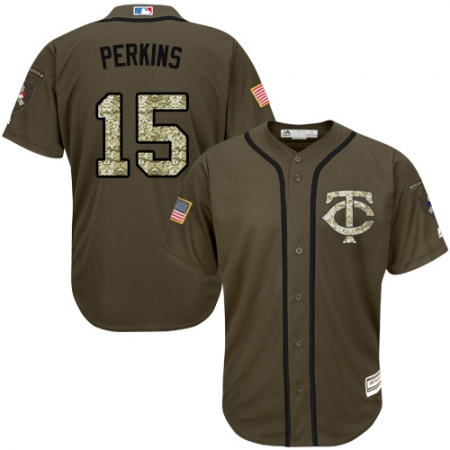 Youth Majestic Minnesota Twins #15 Glen Perkins Authentic Green Salute to Service MLB Jersey