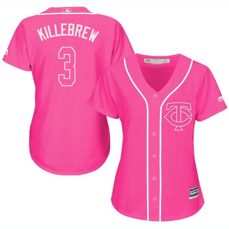 Women's Majestic Minnesota Twins #3 Harmon Killebrew Replica Pink Fashion Cool Base MLB Jersey