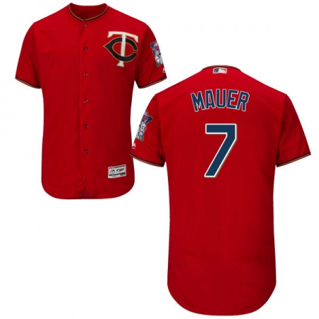 Men's Majestic Minnesota Twins #7 Joe Mauer Authentic Scarlet Alternate Flex Base Authentic Collection MLB Jersey