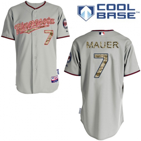 Men's Majestic Minnesota Twins #7 Joe Mauer Replica Grey USMC Cool Base MLB Jersey