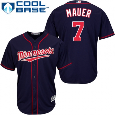 Men's Majestic Minnesota Twins #7 Joe Mauer Replica Navy Blue Alternate Road Cool Base MLB Jersey