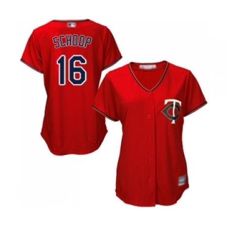 Women's Minnesota Twins #16 Jonathan Schoop Replica Scarlet Alternate Cool Base Baseball Jersey