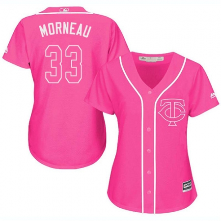 Women's Majestic Minnesota Twins #33 Justin Morneau Authentic Pink Fashion Cool Base MLB Jersey