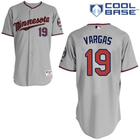 Men's Majestic Minnesota Twins #19 Kennys Vargas Replica Grey Road Cool Base MLB Jersey