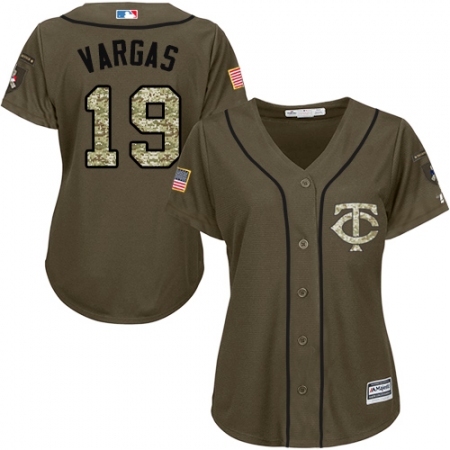 Women's Majestic Minnesota Twins #19 Kennys Vargas Replica Green Salute to Service MLB Jersey