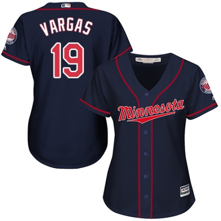 Women's Majestic Minnesota Twins #19 Kennys Vargas Replica Navy Blue Alternate Road Cool Base MLB Jersey