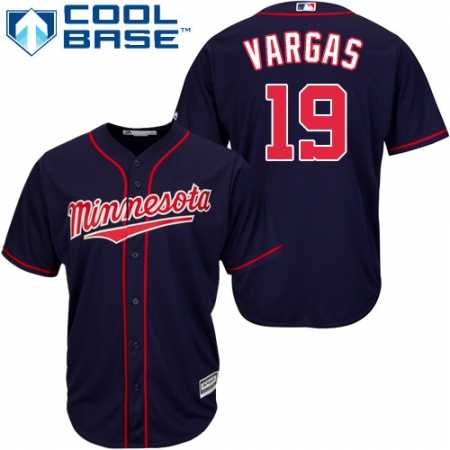 Youth Majestic Minnesota Twins #19 Kennys Vargas Authentic Navy Blue Alternate Road Cool Base MLB Jersey