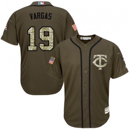 Youth Majestic Minnesota Twins #19 Kennys Vargas Replica Green Salute to Service MLB Jersey