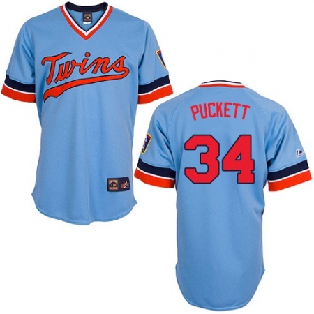Men's Majestic Minnesota Twins #34 Kirby Puckett Authentic Light Blue Cooperstown Throwback MLB Jersey