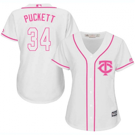 Women's Majestic Minnesota Twins #34 Kirby Puckett Authentic White Fashion Cool Base MLB Jersey