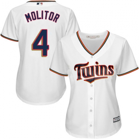 Women's Majestic Minnesota Twins #4 Paul Molitor Authentic White Home Cool Base MLB Jersey