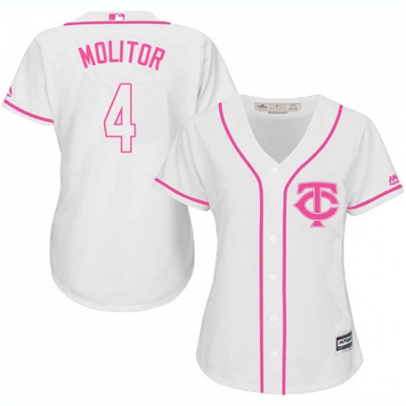 Women's Majestic Minnesota Twins #4 Paul Molitor Replica White Fashion Cool Base MLB Jersey