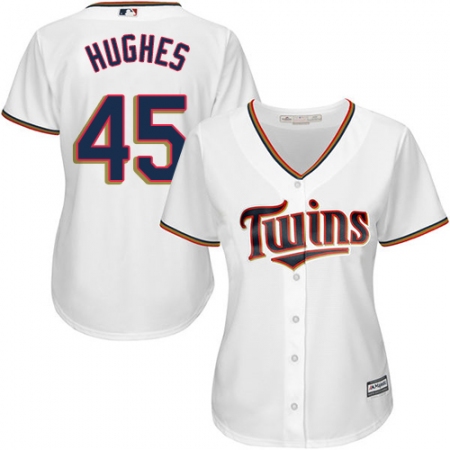 Women's Majestic Minnesota Twins #45 Phil Hughes Replica White Home Cool Base MLB Jersey