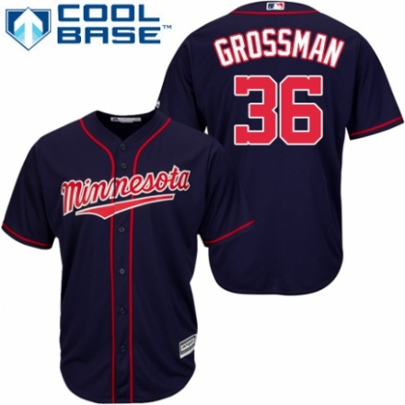 Men's Majestic Minnesota Twins #36 Robbie Grossman Replica Navy Blue Alternate Road Cool Base MLB Jersey