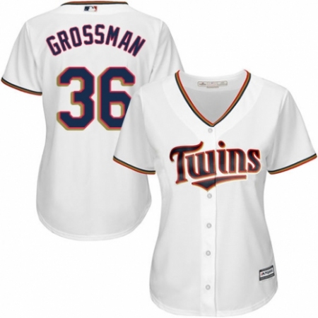 Women's Majestic Minnesota Twins #36 Robbie Grossman Authentic White Home Cool Base MLB Jersey