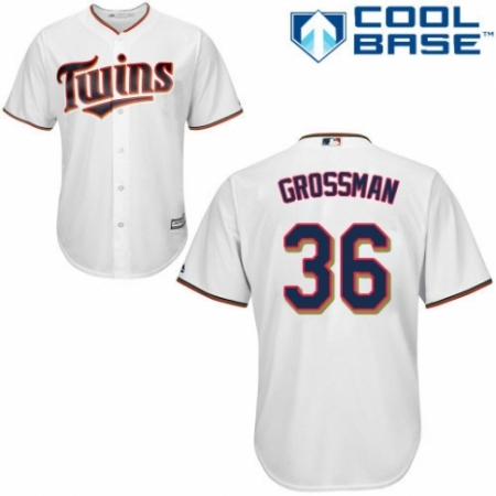 Youth Majestic Minnesota Twins #36 Robbie Grossman Authentic White Home Cool Base MLB Jersey