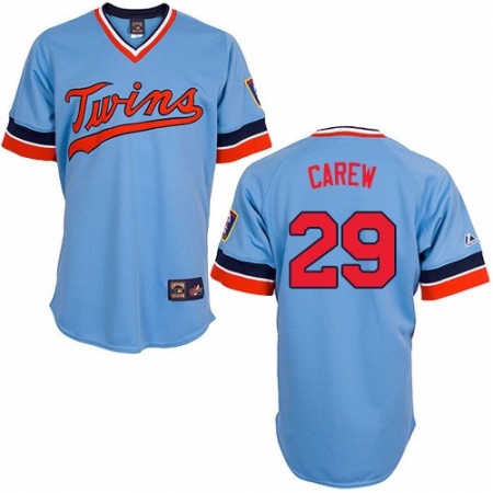 Men's Majestic Minnesota Twins #29 Rod Carew Authentic Light Blue Cooperstown Throwback MLB Jersey